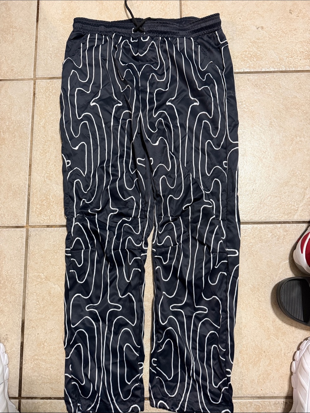 Men's Black Track Pants with White Abstract Line Design